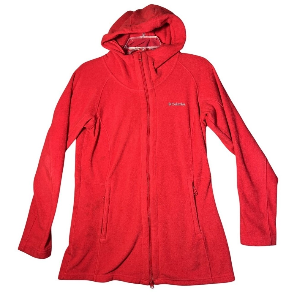 Columbia Women's Red Full Zip Fleece Hoodie Jacket Size M Outdoor Hiking